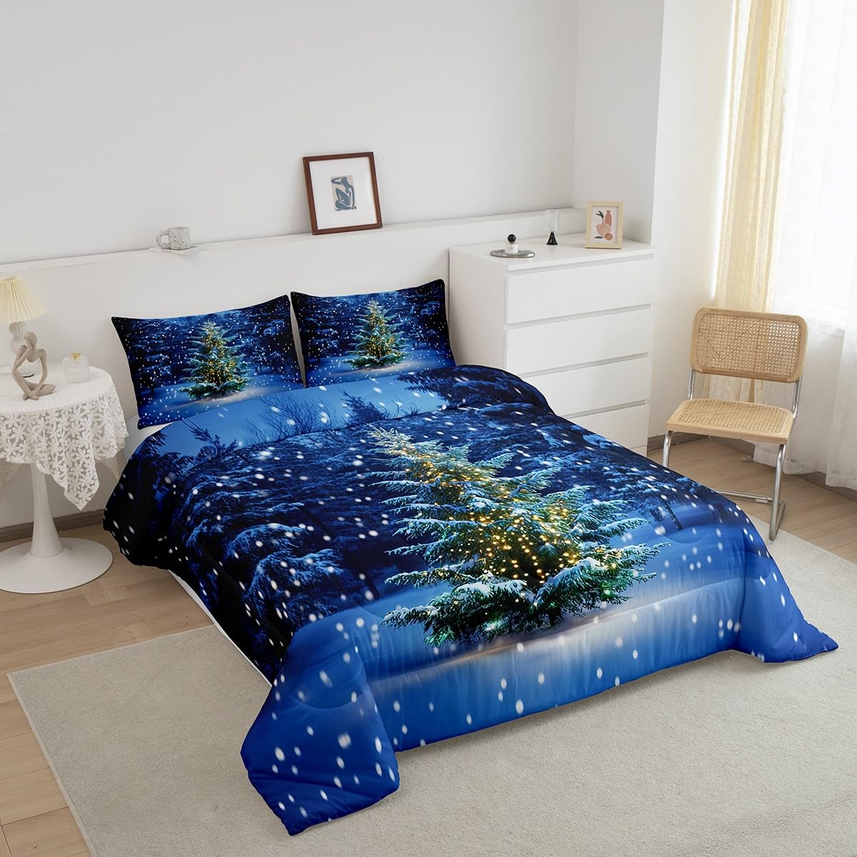 Set copripiumino singolo con albero di Natale, per ragazzi, ragazze, bambini, biancheria da letto a tema invernale, 2 pezzi, set di biancheria da letto con scritta "Happy New Year", set copripiumino a