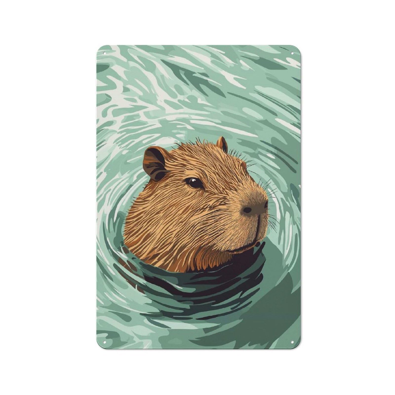 Junmoney Style-5 Capybara In Water Illustration Shop Front Style Metal Wall Decor 30X20cm, Bistro Metal Sign For Takeaway, Bar, Kitchen Or Counter Area