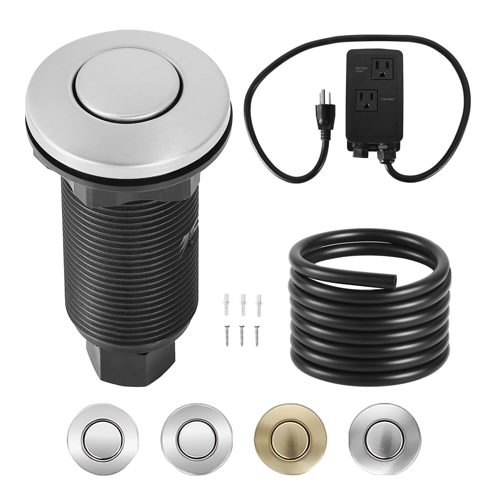VEVOR Garbage Disposal Air Switch Kit, Dual Outlet Sink Top Air Switch for Food Waste Disposal, 3.5-inch Long Brushed Silver Stainless Steel ON/OFF Air Button for Granite, Marble, Quartz Countertops