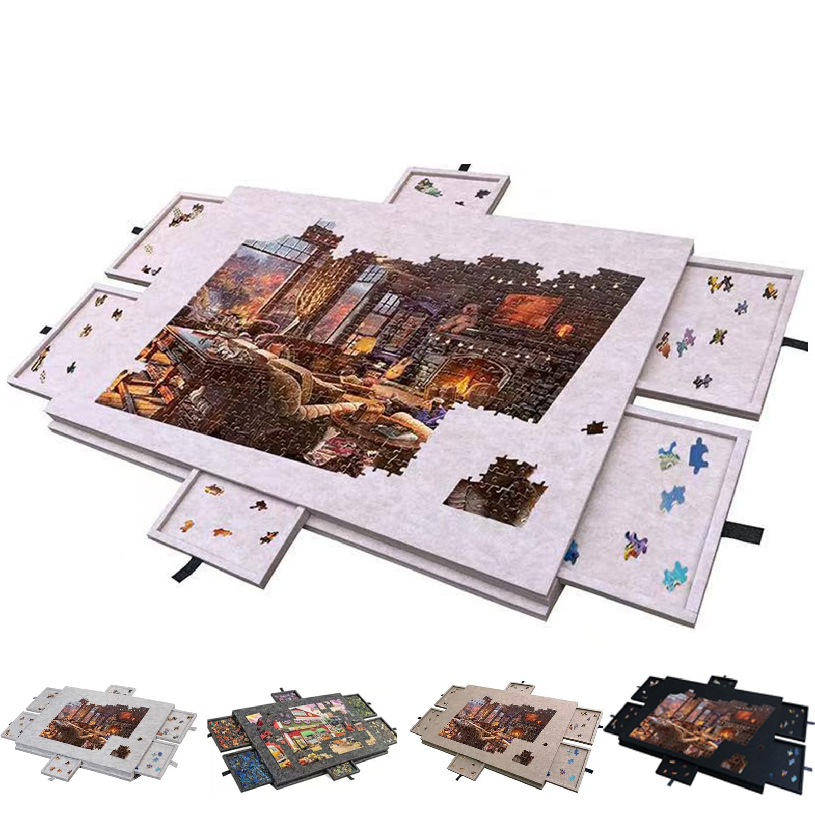 Tablero de Rompecabezas portátil, Mesa de Rompecabezas de Fieltro inclinable con 6 cajones de Almacenamiento y Cubierta Plegable, Liviana de 1000 a 1500 Piezas para Mesa de ju Light Brown 90*64*4.2cm