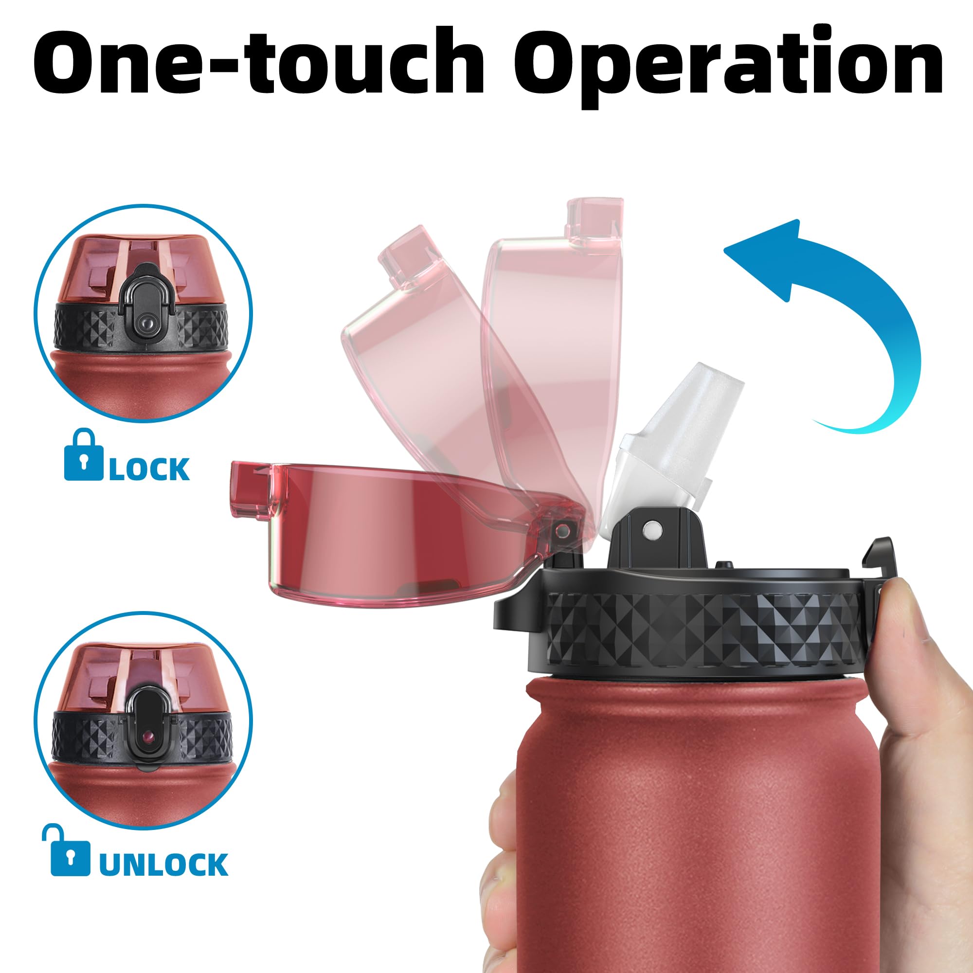 OLDLEY Stainless Steel Water Bottle with Straw 1L Vaccum Insulated Large Drink Flask Metal Water Bottles 1 Litre Leakproof Keep Drinks Hot Cold for Sports Gym Travel Adult Women Men(Red Black - Image 3