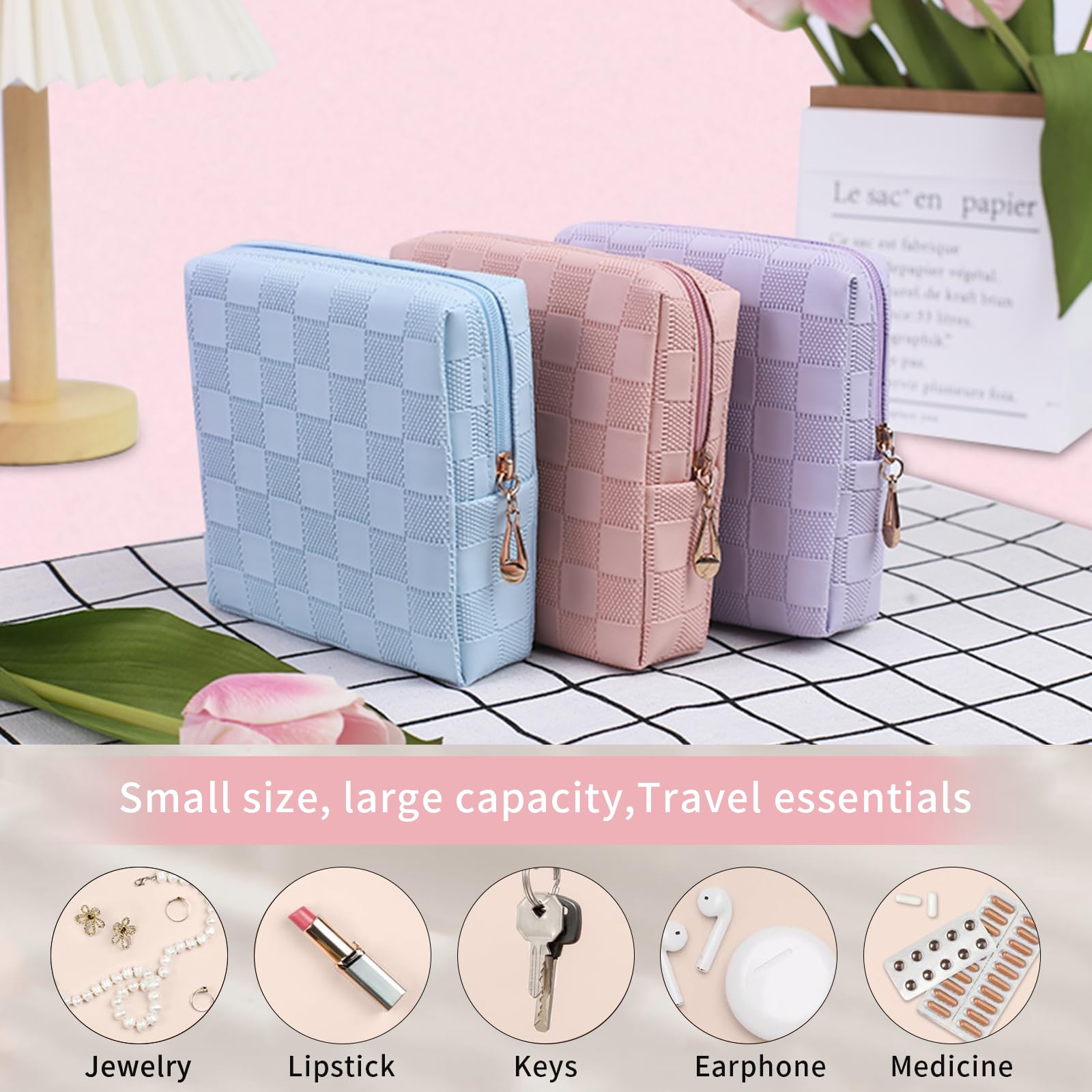 Bolsa de periodo para mujeres y niñas | Bolsa de almacenamiento de servilletas sanitarias de piel sintética | Lindas bolsas de almohadillas para el período | Bolsa menstrual discreta para 4