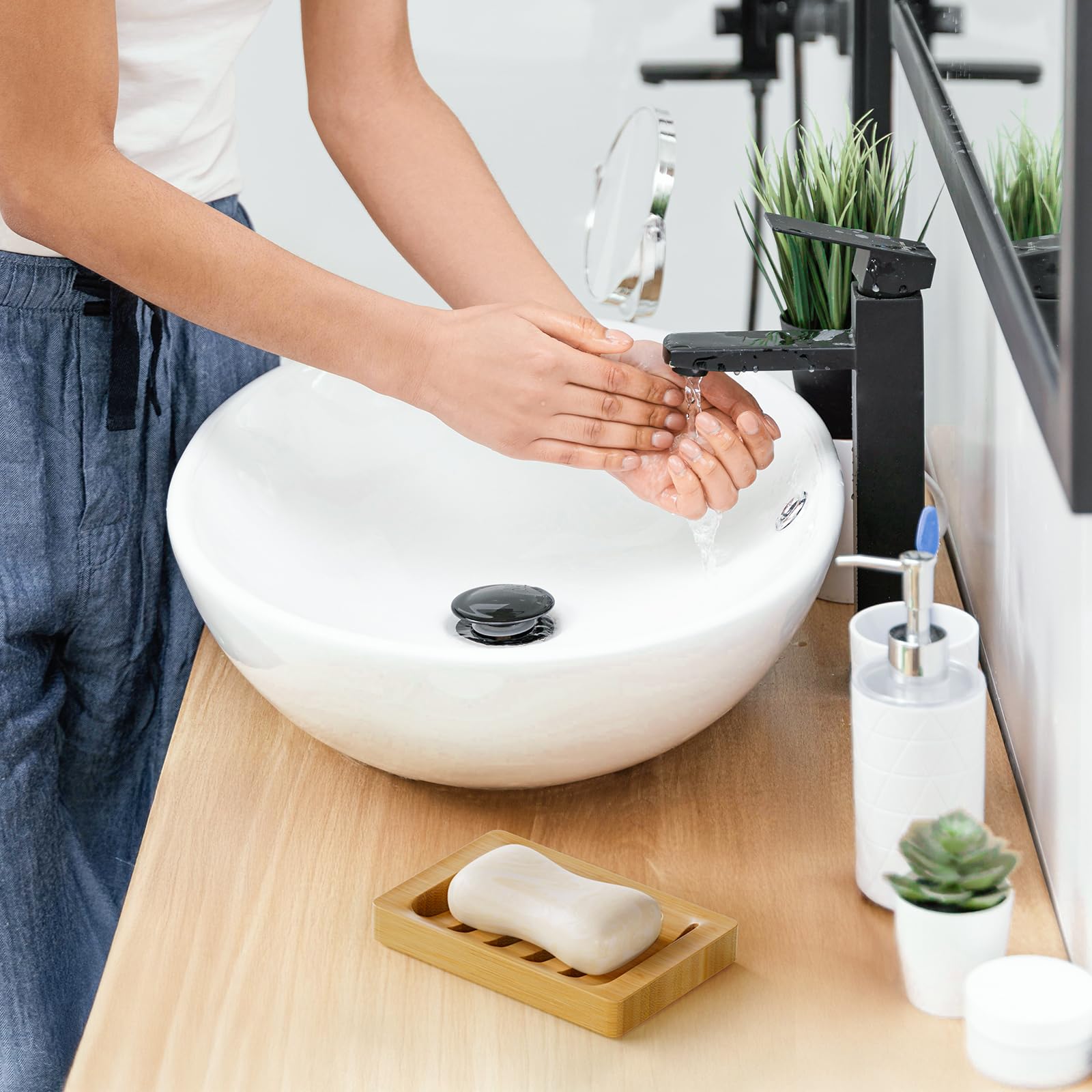 AmazerBath - Juego de 2 jaboneras para el hogar, jaboneras de bambú de madera para ducha, cocina, baño