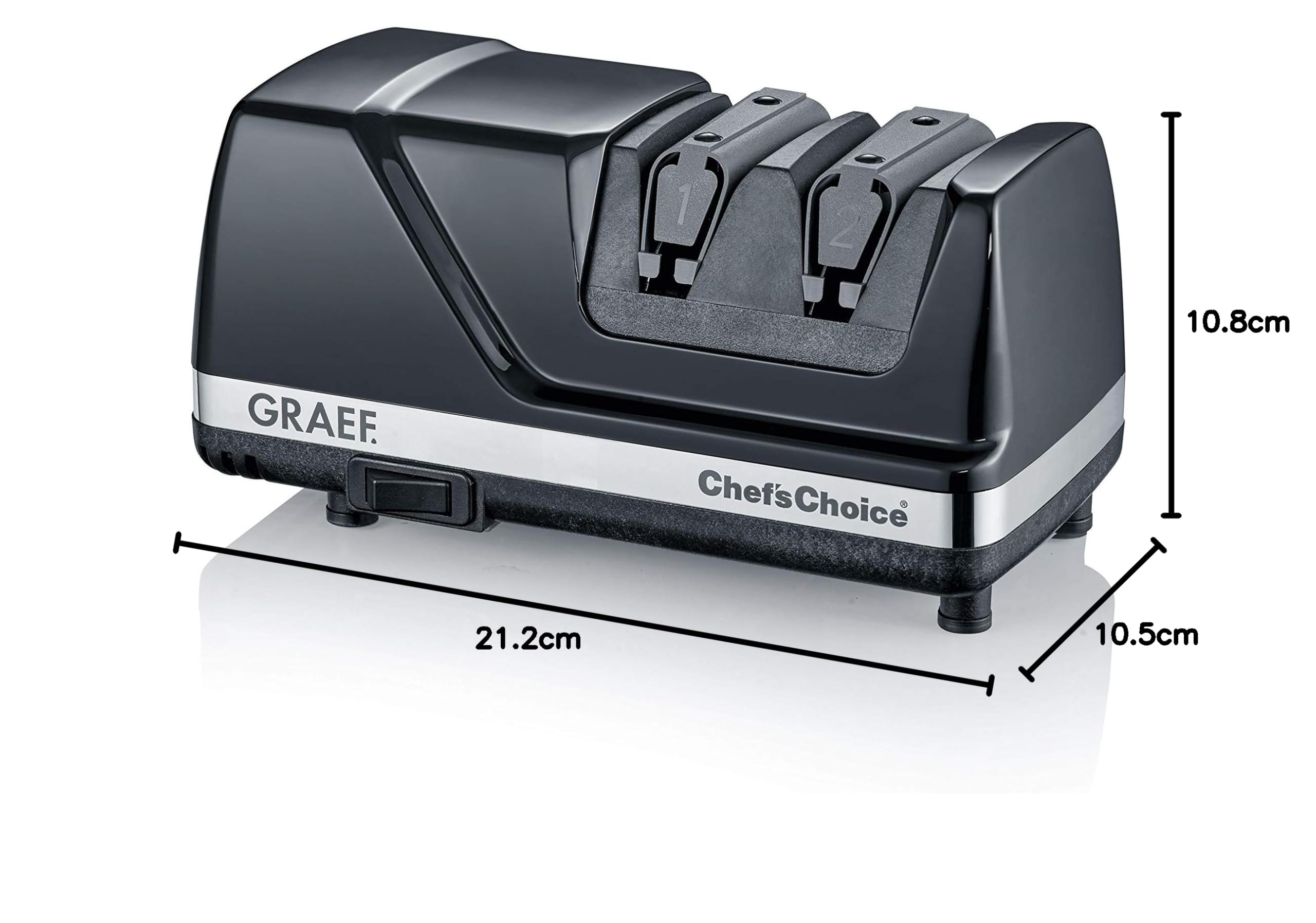 GRAEF Afilador de cuchillos de diamante CX110 con ángulo de afilado de 15°, afilador eléctrico con guía de cuchillas de elastómero, tecnología Dizor XV, discos de diamante para cuchillas asiáticas