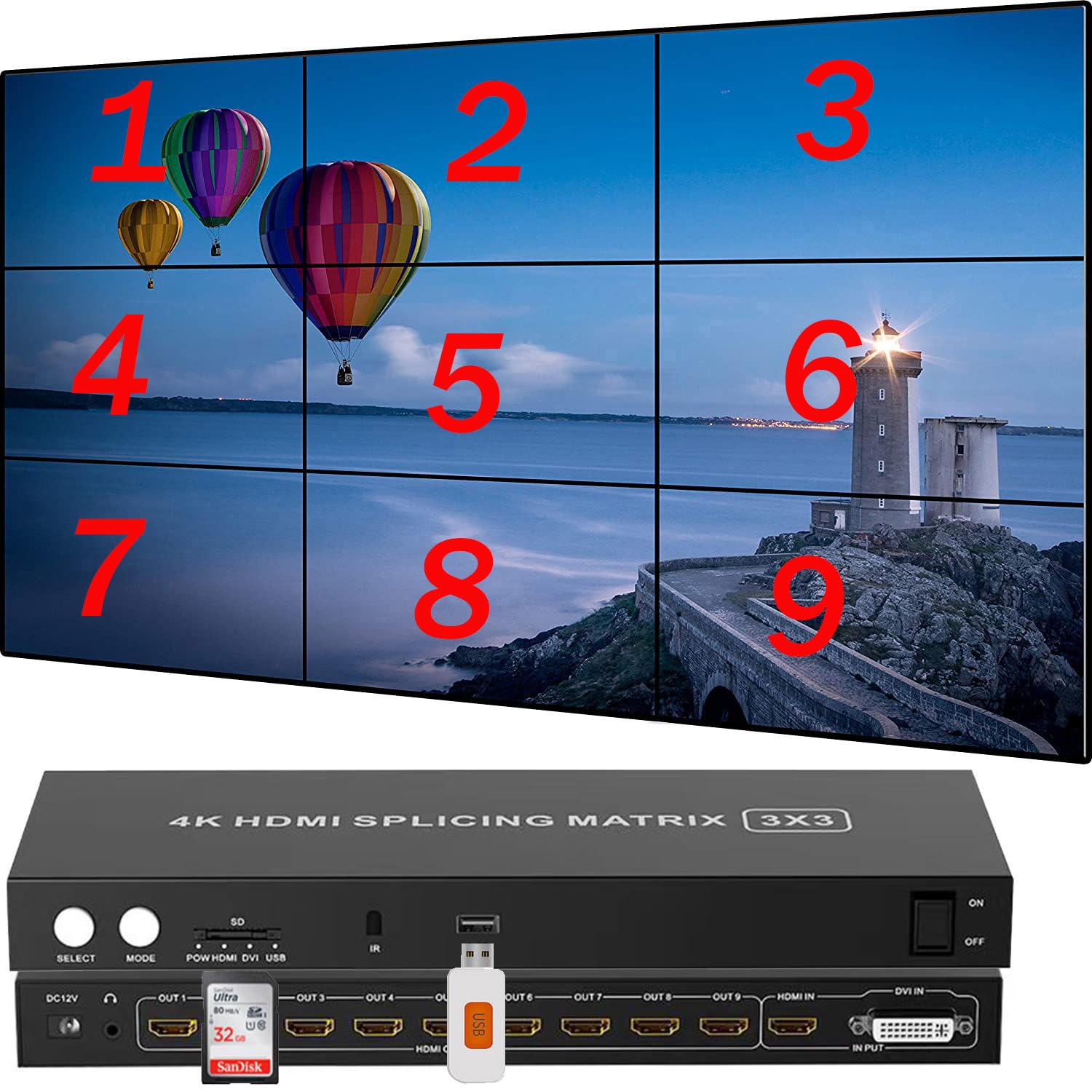 Controlador De Pared De Vídeo Nikou HDMI 3x3 Procesador De Imagen Salida Alta Intensidad