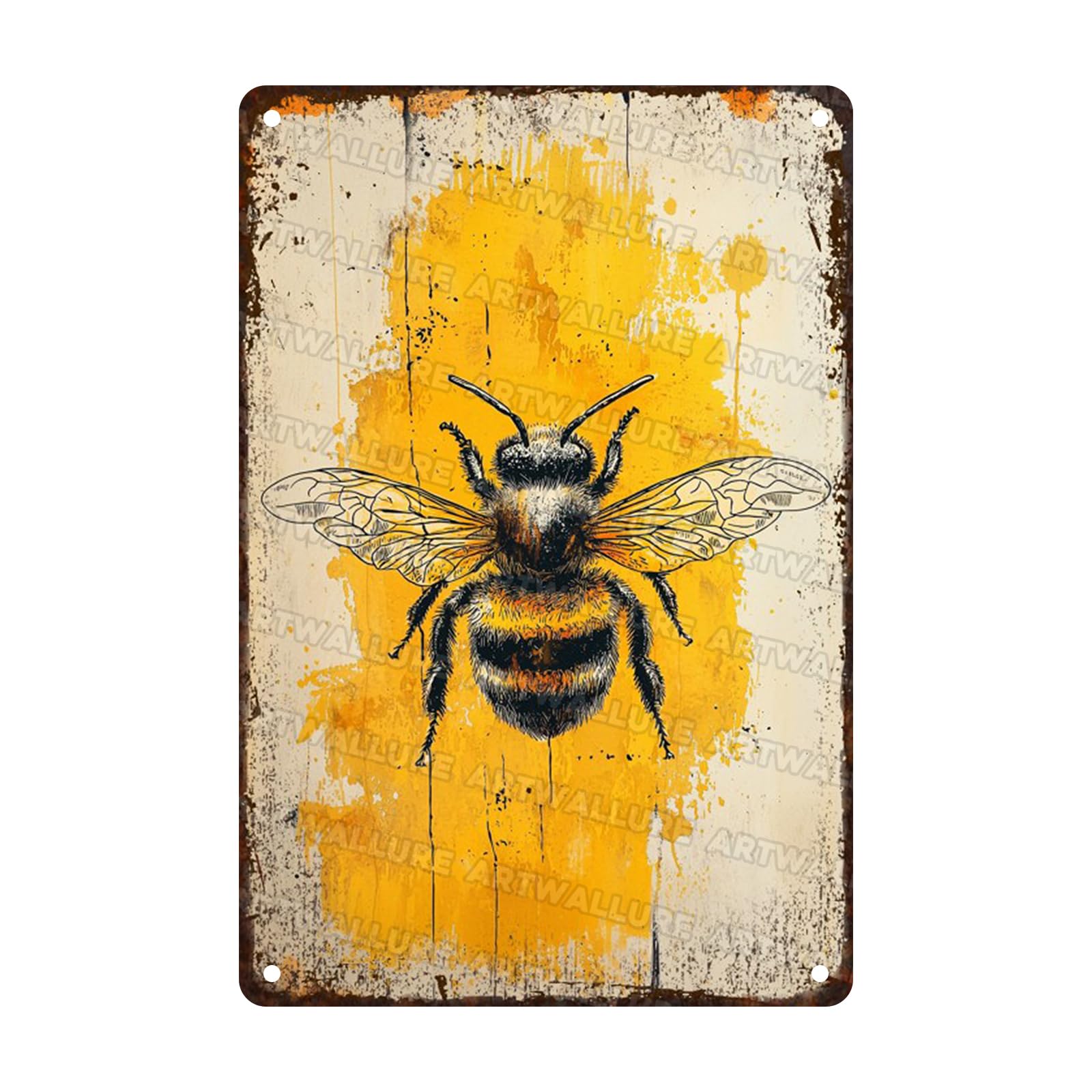 Anceky Metal Sign Vintage Honey Bee Tin Sign Wall Decor for Home Kitchen Entryway Backyard Outdoor 12×16 Inch