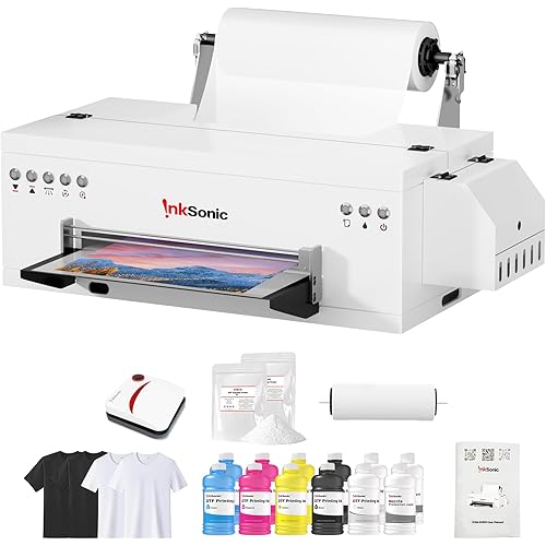 InkSonic L1800 A3 DTF Printer 2025, 13" Apparel Transfer Machine with Roll/Sheet Feed, One-Click Ink Setup, White Ink Circulation & Auto Cleaning, Multi-Fabric Compatibility, Heated Film Cutting，E13A