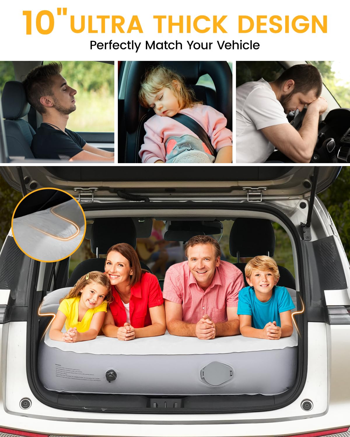 Materasso gonfiabile Auto Materassino gonfiabile SUV Materasso per Auto Bagagliaio PVC Floccante Portatile Universale con Cuscino & Pompa Incorporati per Viaggio Station Wagon Campeggio