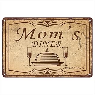 Tin Sign "Mom's Diner Open 24 Hours" Vintage for Kitchen Diner Retro Decor Gifts for Moms 8x12 Inch