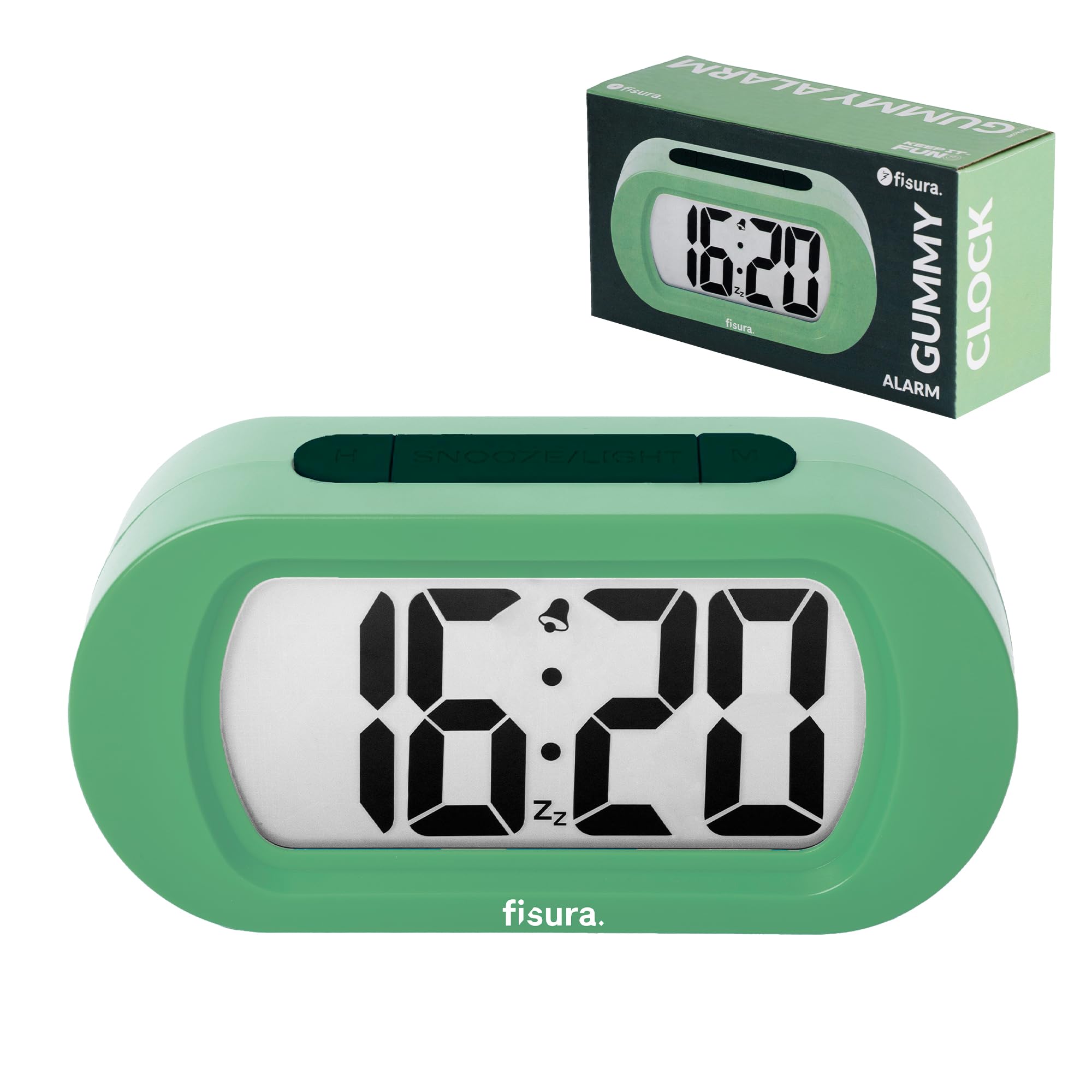 Fisura - Digital Alarm Clock, Original Gift, LED Display, Battery Operated Bedside Clock, 12/24 Hour Format, Easy-to-Read Backlight (Green)
