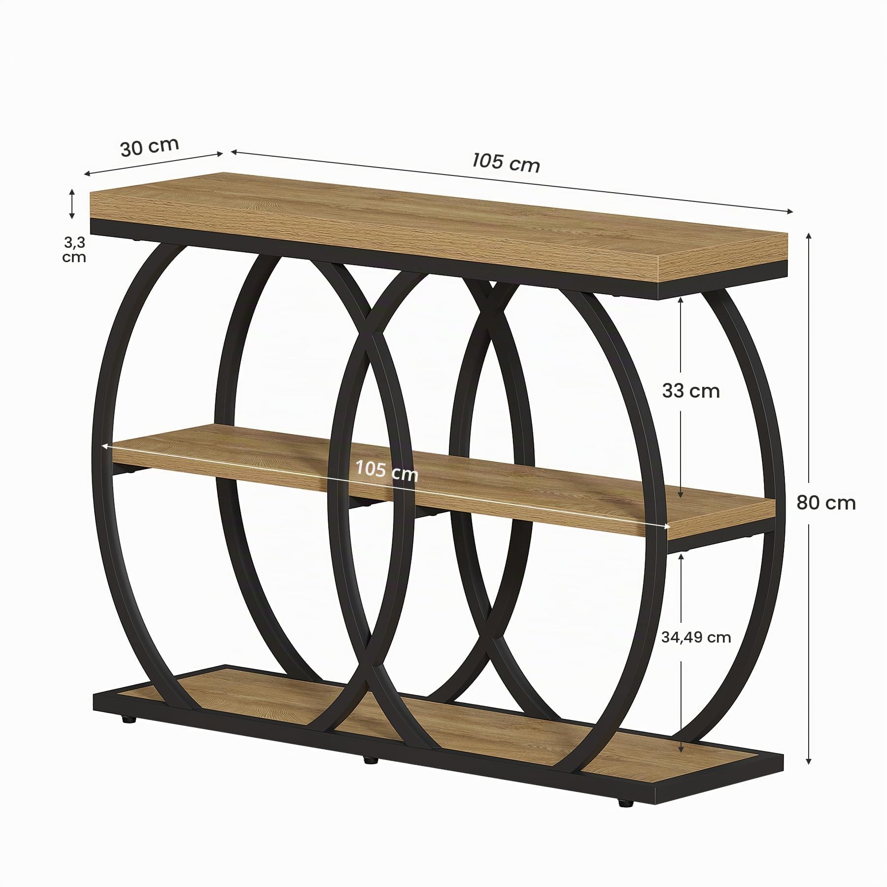Tribesigns Mesa Consola Industrial 105 cm, Estantería de Entrada de 3 Niveles, Mesa Auxiliar Estrecha con Marco de Metal para Salón, Recibidor y Pasillo, Marrón Rústico