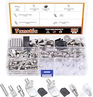 Tanstic 221Pcs 8 Styles Shelf Pins Kit Shelf Pins Shelf Support Pegs Furniture Shelf Pins Support for Kitchen Cabinet Shelves Bookshelf