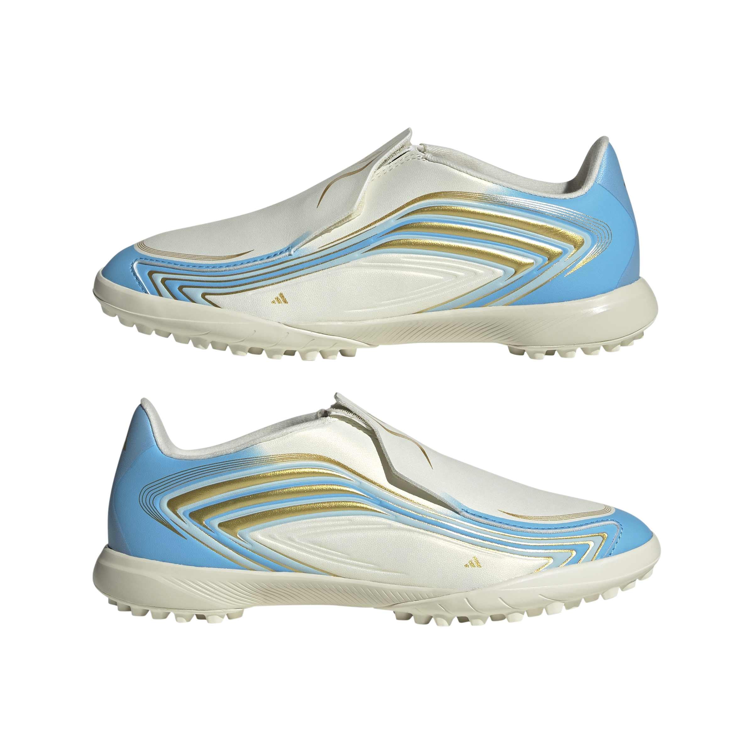 adidas Uniseks - dzieci F50 Messi League Laceless Turf Football Kids Shoes, ivory/semi blue burst/icey blue, 34 EU