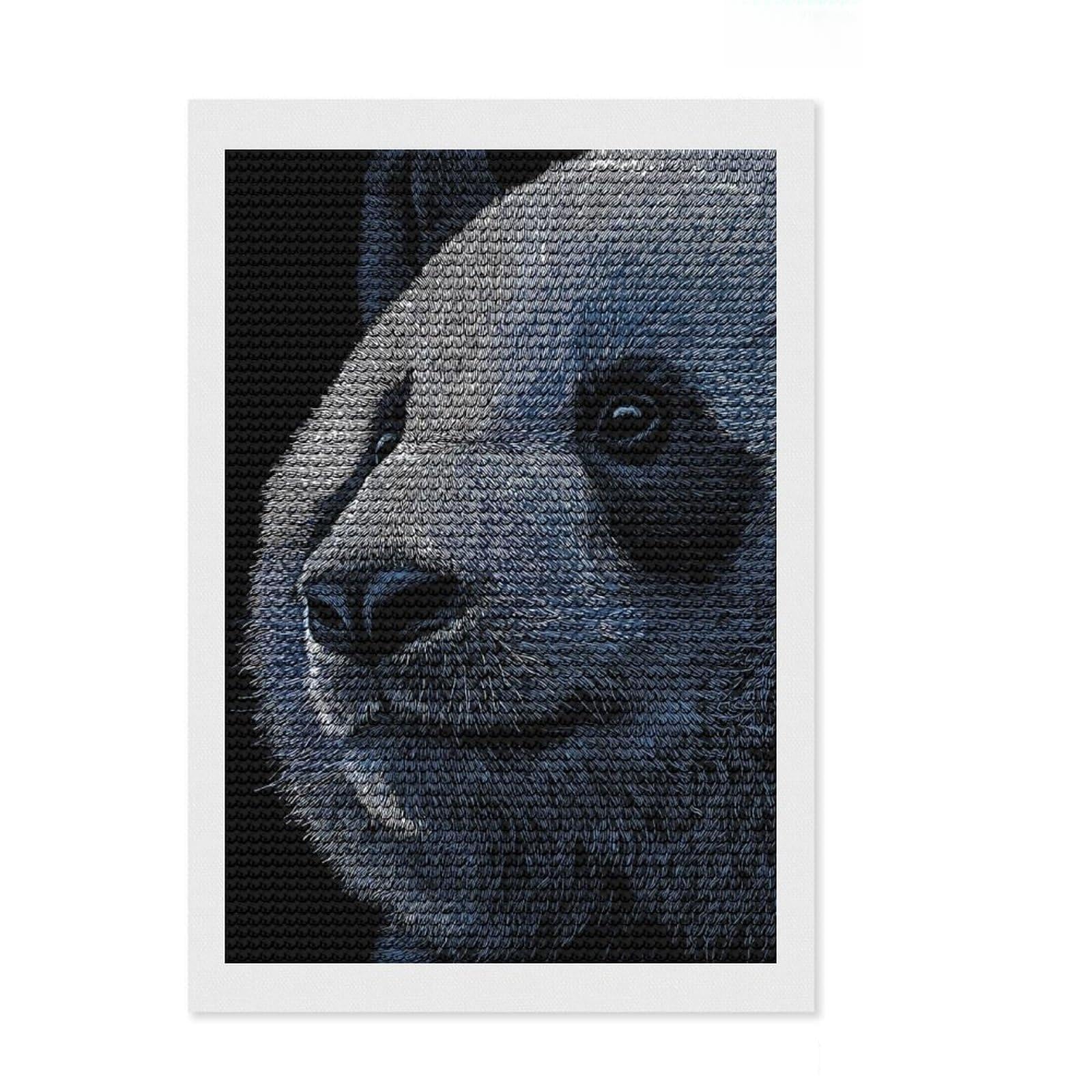 Junmoney Detailed Panda Portrait on Black Background Full Drill Diamond Painting Kit 8"x12", for Craft Lovers, Easy Handmade Project, Office Decor, Christmas Gift