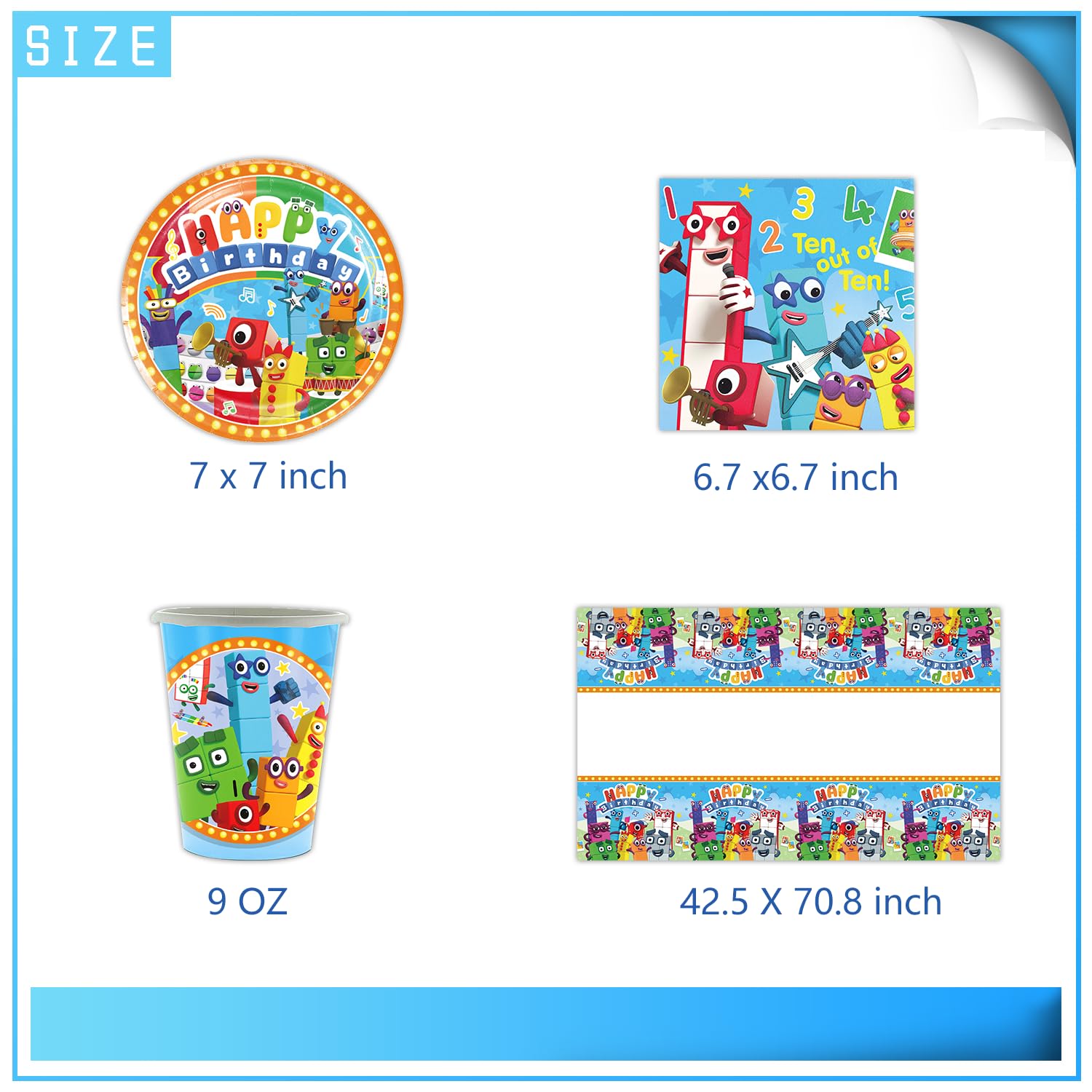 Set di stoviglie per bambini Digital Blocks, Cartoon Blocks Party, comprensivo di tazze, tovaglioli, piatti, tovaglia, adatto per feste di compleanno per bambini, anniversari, per 20 persone!