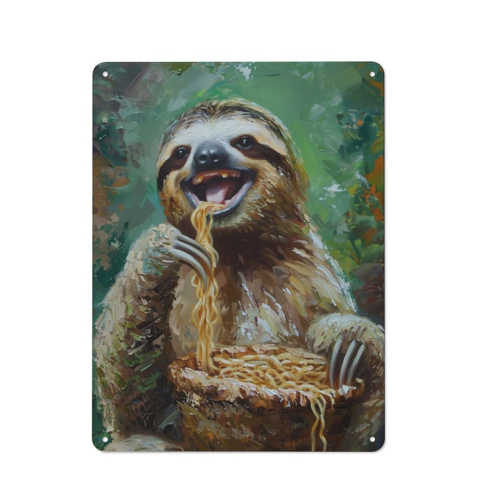 Junmoney Funny Adorable Sloth Eat Shop Front Style Cafe Metal Sign 40X30cm Featuring Restaurant Wall Art For Takeaway, Bar, Kitchen Or Counter Area