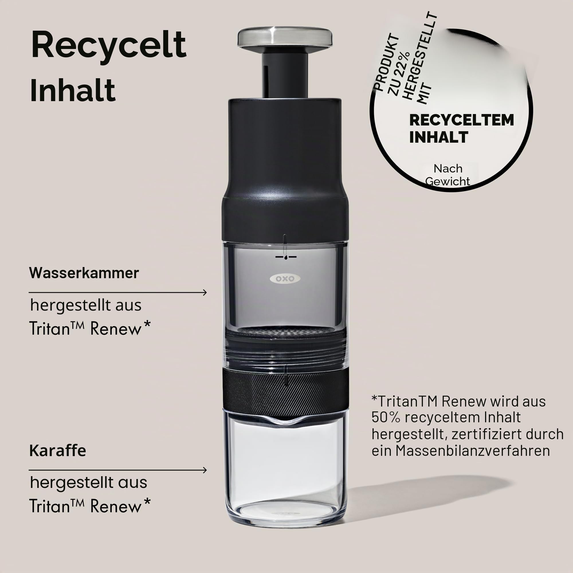 OXO Brew Rapid Brewer – Tragbare manuelle Kaffeemaschine, integrierter Edelstahlfilter, einstellbare Stärke, kompakt und leicht, keine Pads oder Papierfilter erforderlich