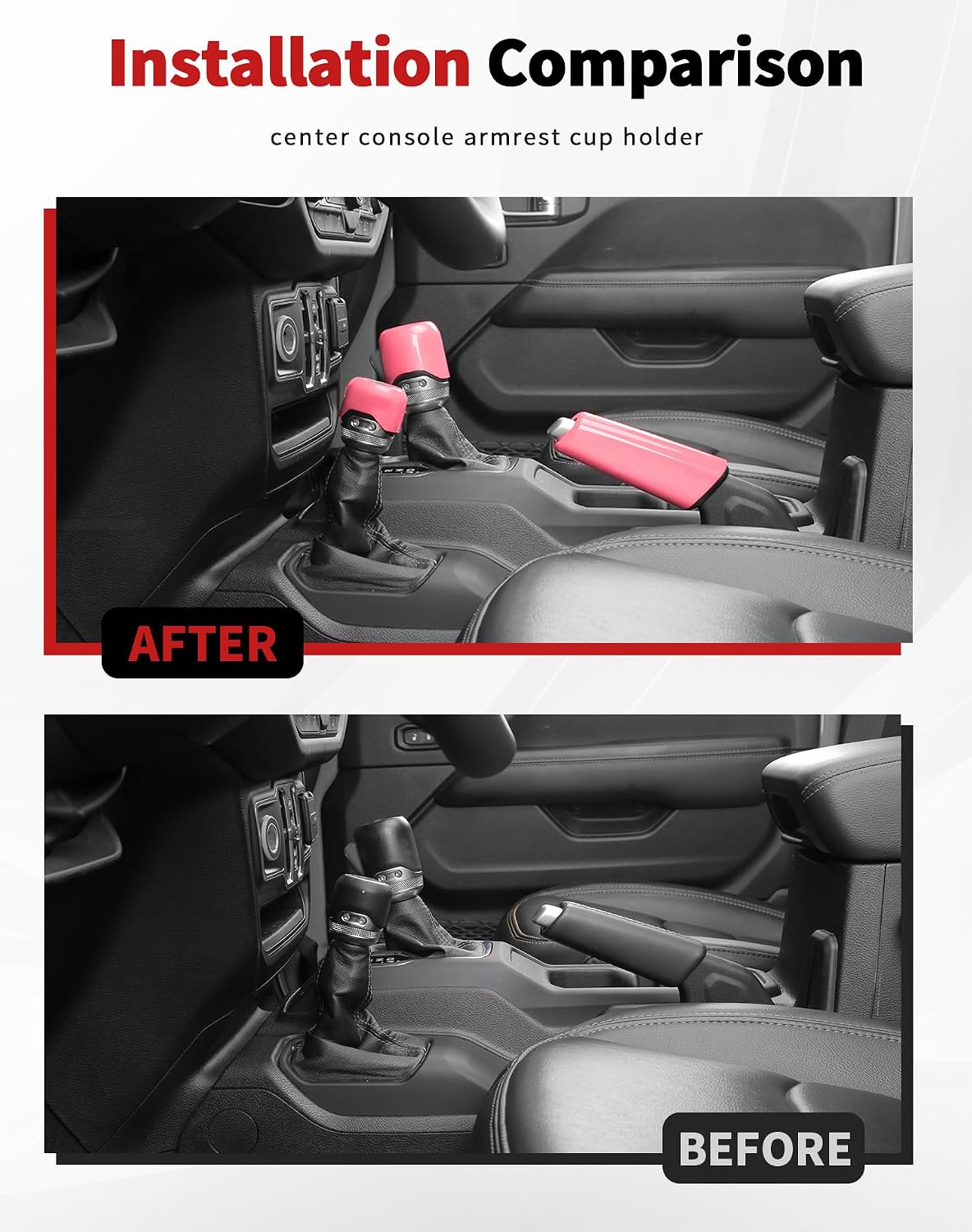JWWY for Jeep JL Center Console Handbrake Brake Gear Shift Shifter 4WD Gear Knob Stick Panel Trim for 2018-2026+ Jeep Wrangler JL JLU Gladiator JT Interior Accessories ABS Pink