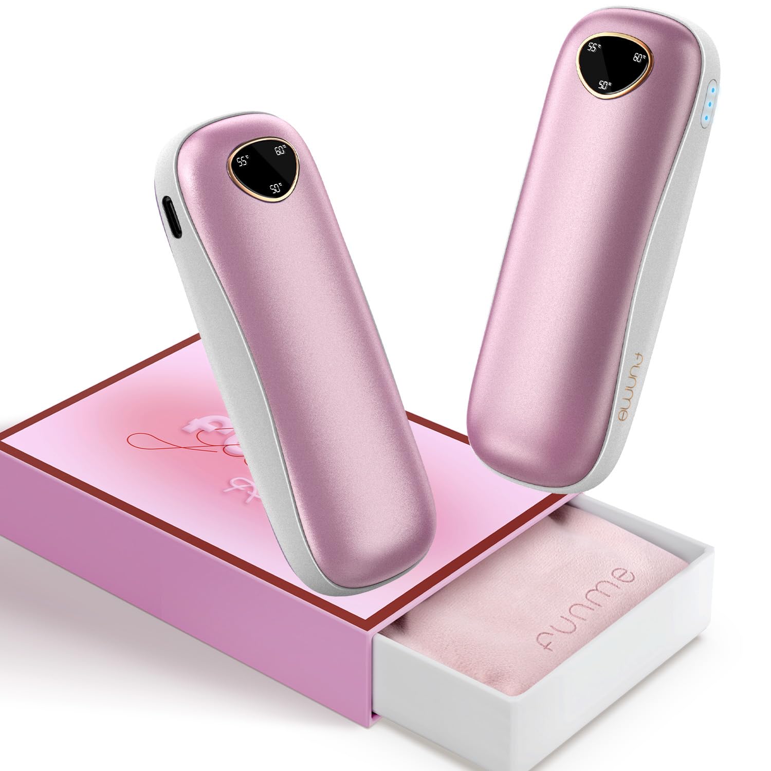Funme ogrzewacz do rąk, elektryczny ogrzewacz do rąk, 10000 mAh, OT95, 2 sztuki, USB, wielokrotnego użytku, z powerbankiem, 3 poziomy ciepła, maksymalnie 60 °C, przenośny ogrzewacz kieszonkowy dla