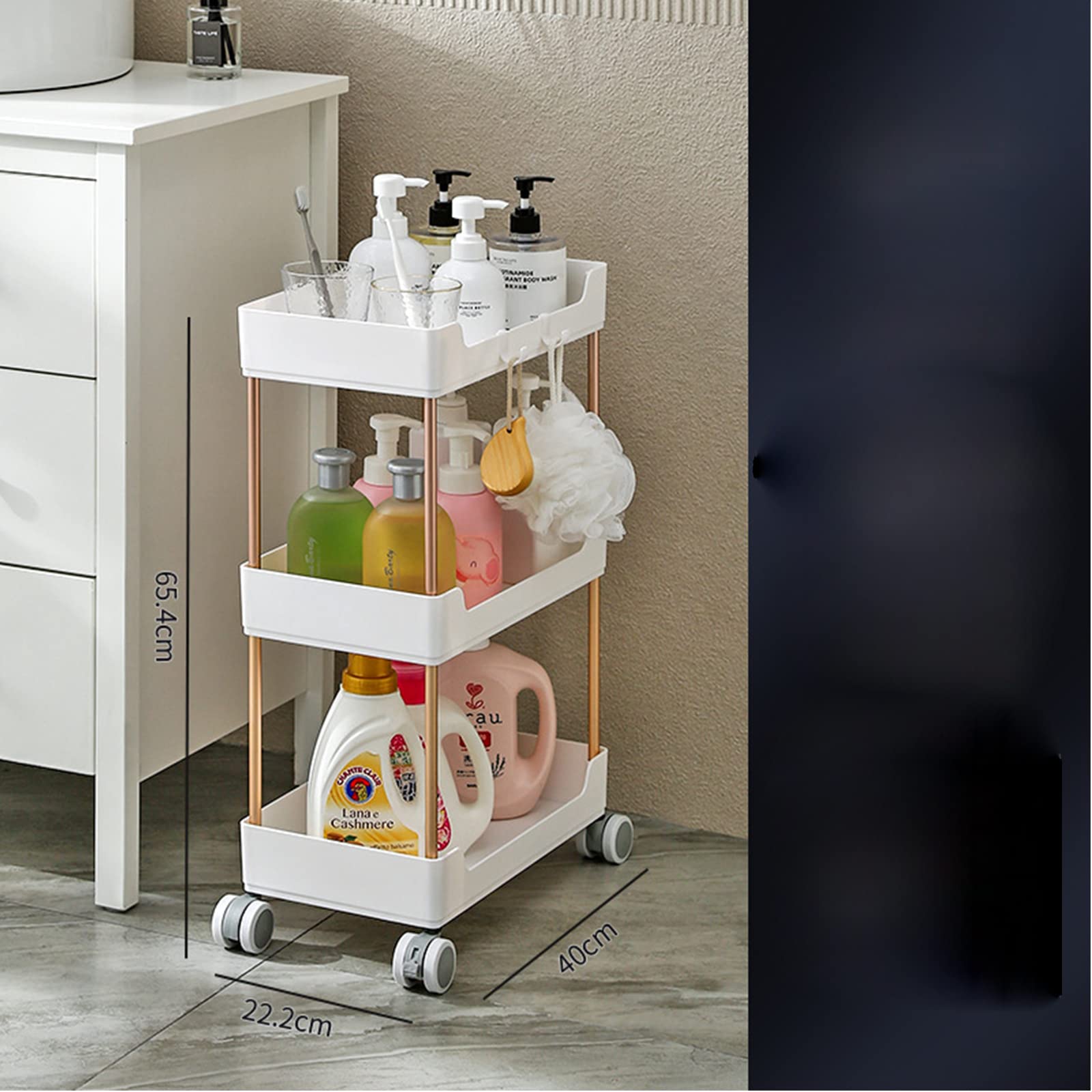 PRUJOY Estantes de Almacenamiento de Carro utilitario rodante de 3 Niveles,Cocina de Carro utilitario móvil,para despensa, baño, Cocina, Oficina, Lugares Estrechos