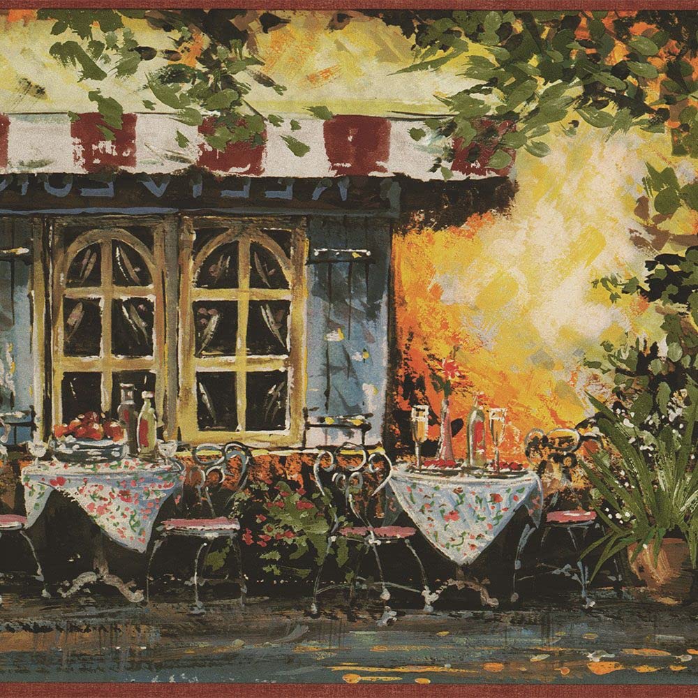 Frise papier peint motif restaurant lavable jaune et vert pour mur de cuisine