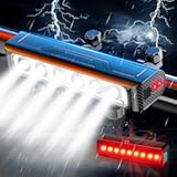 2025 New 4800 Lumens Super Bright Bike Light Taillight for Night Riding,6 LED 8000 mAh Rechargeable Bicycle Headlight Runtime 72+hr,10 Mode,2 Set Aluminum Bracket,Waterproof Bike Headlight for Cycling