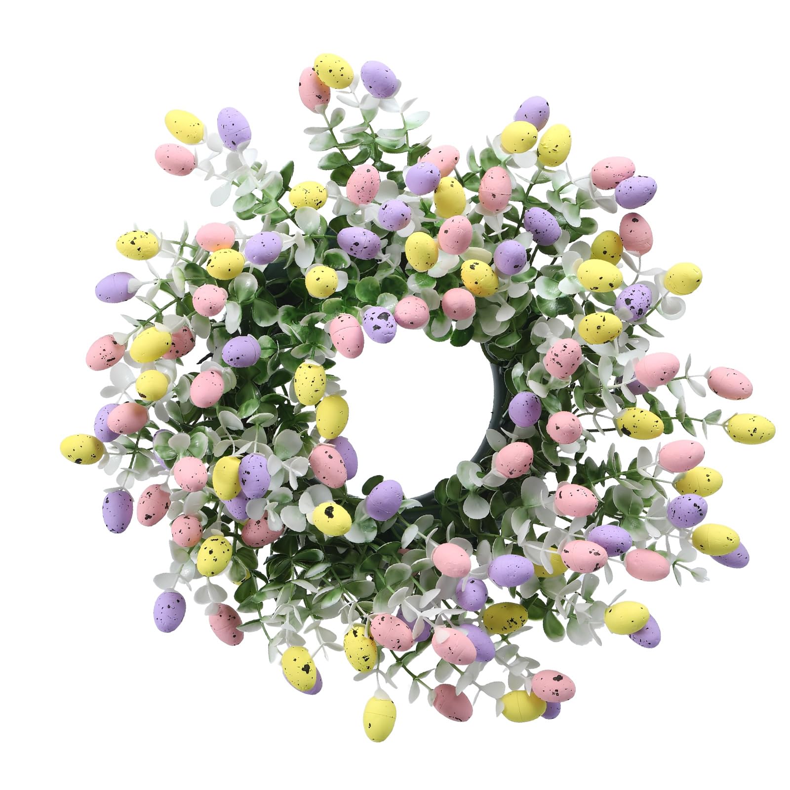 CAZSTYK Simulated Flower Wreath with Colorful Easter Eggs for Front Door Porch Wall Window Farmhouses Festival Celebration Eggs Wreath