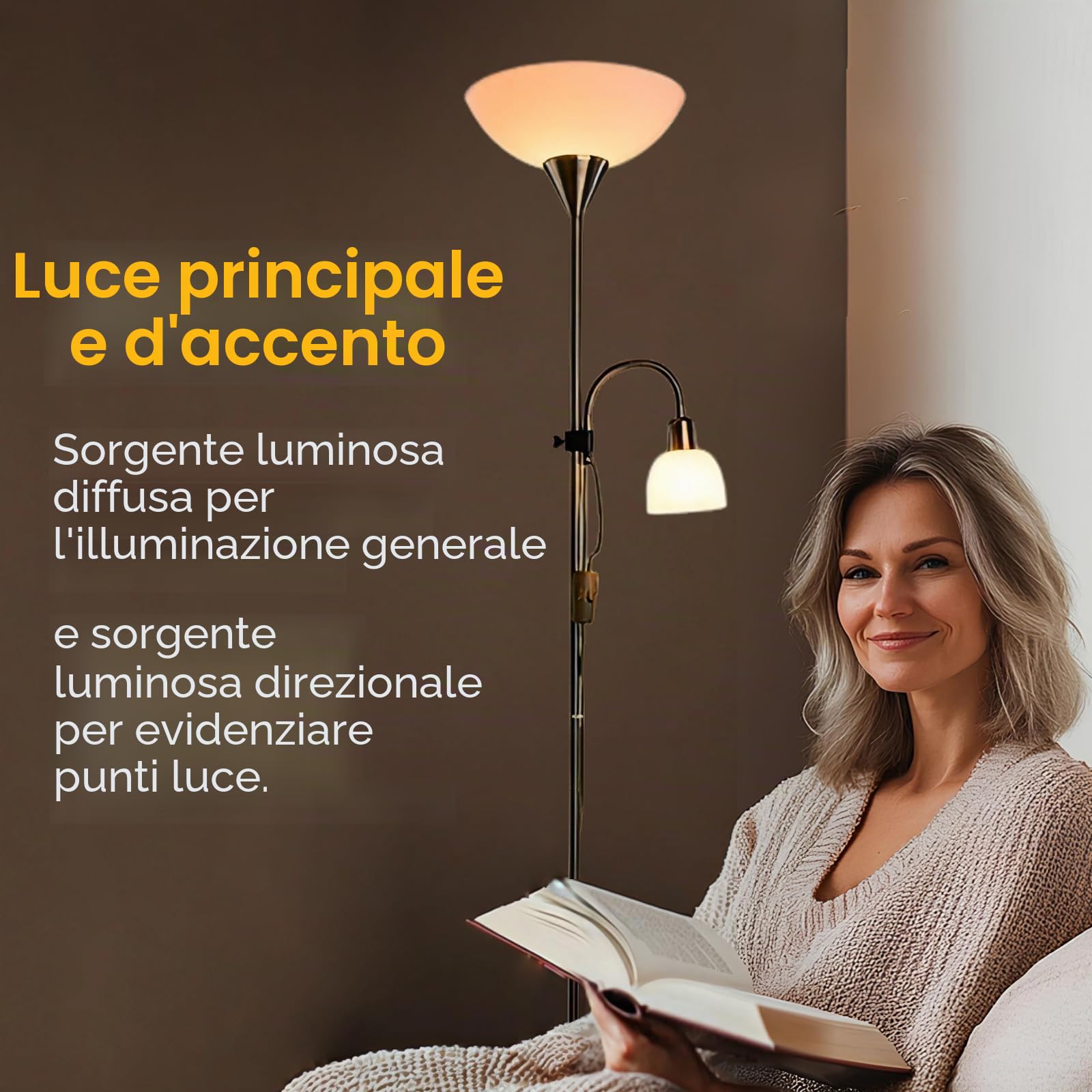 Arte Lamp Lampada da Terra Salotto 1 Luce in Materiali Curati Bianco e Argento Piantana Lampada da Terra per Soggiorno Lettura Divano e Relax con Design Accogliente per Angolo Relax