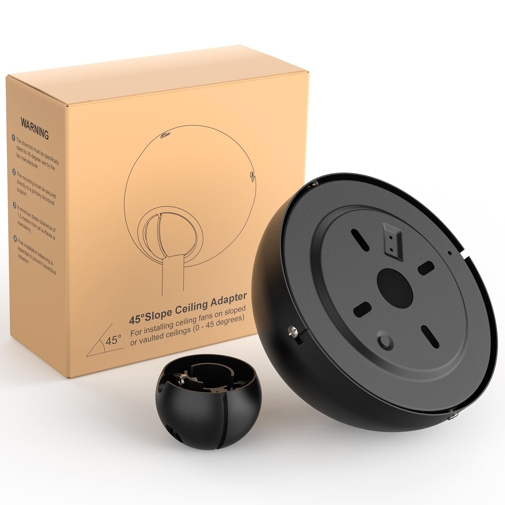Photo 1 of Universal Ceiling Fan Sloped Ceiling Adapter Canopy Kit for Angled Ceiling Up to 45 Degrees Compatible with Threaded and No Threaded Downrod (Black)