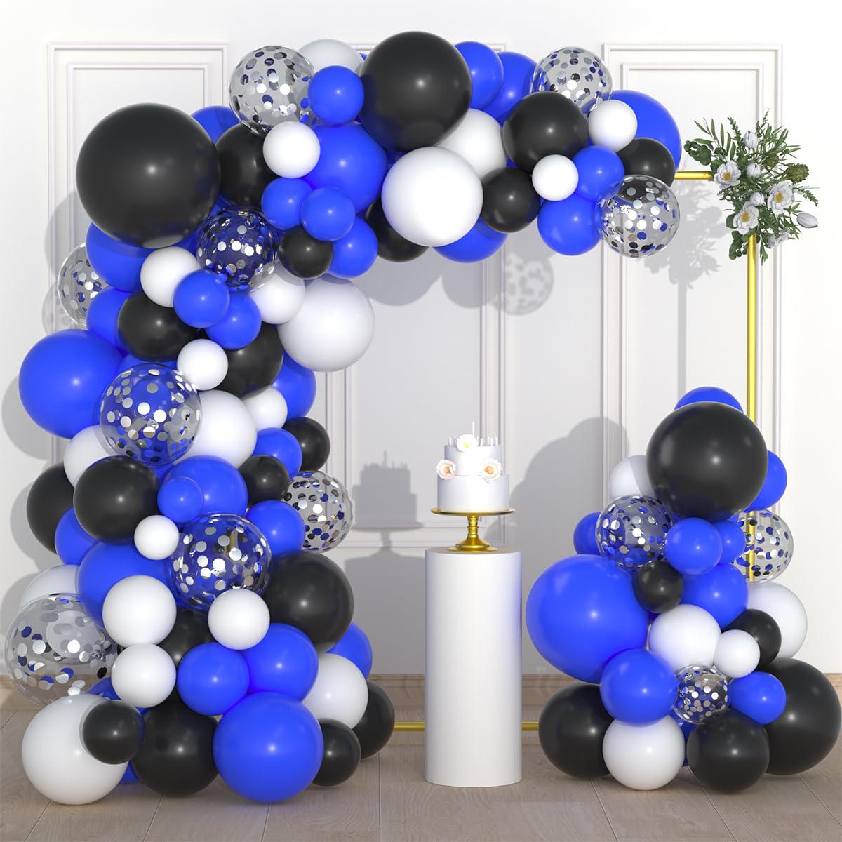 Royal Blue Black Silver White Balloon Arch Garland - Blue White Silver Confetti Balloons Video Game Party for Boy Men 30th 40th 50th Birthday Baby