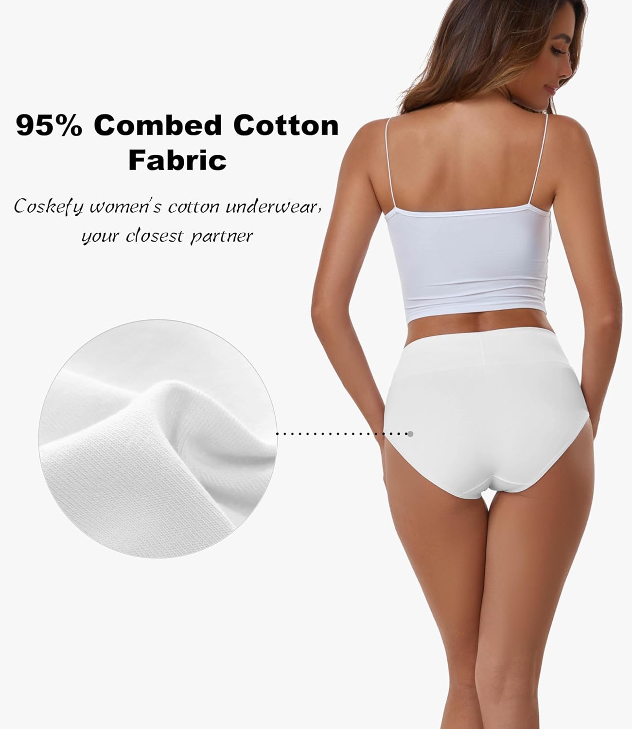 coskefy Women's High Waisted Cotton Underwear Soft Breathable Panties Stretch Briefs Ladies Panties 5 Pack - Image 5