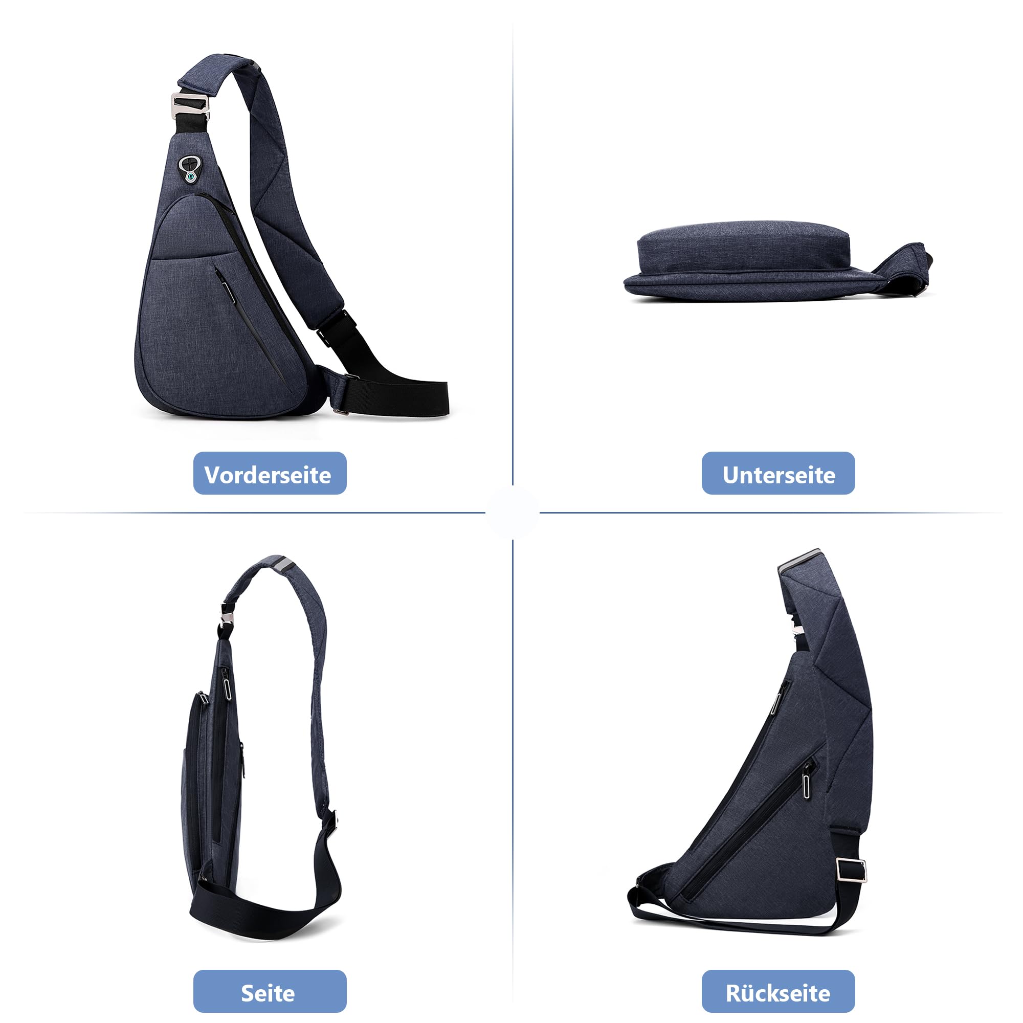 VARLIVOO Brusttasche Herren, Wasserdicht Leichte Umhängetasche Klein, Sling Bag Anti Diebstahl für Reisen Wandern Sport Blau B