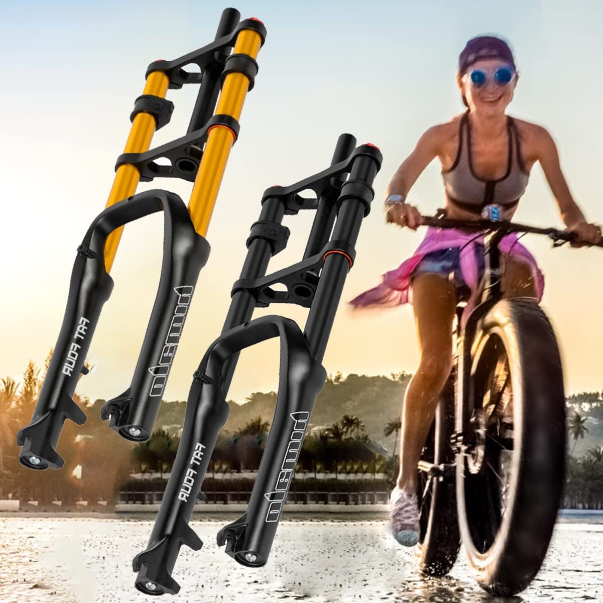 Widelce do zawieszenia rowerowego, 20 x 4,0, gruby przedni widelec, zjazd, podwójne ramię, podróżne, 120 mm, ręczne dopasowanie, rowery górskie, śnieżne, plażowe (czarne)