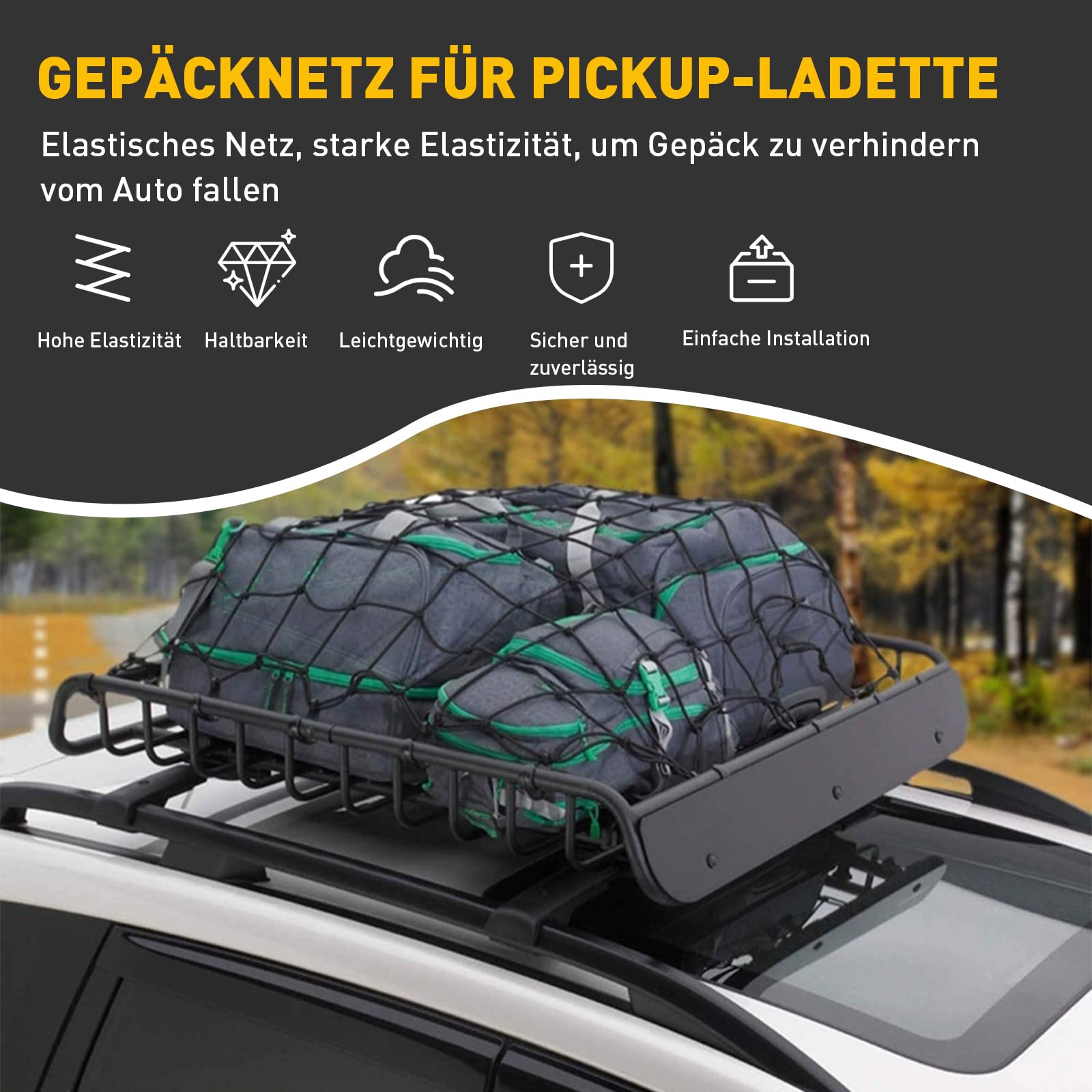 Filet De Chargement élastique QWORK 120x120 à 210x210 Cm - Avec Crochets, Pour Voiture, Rangement Léger - 9