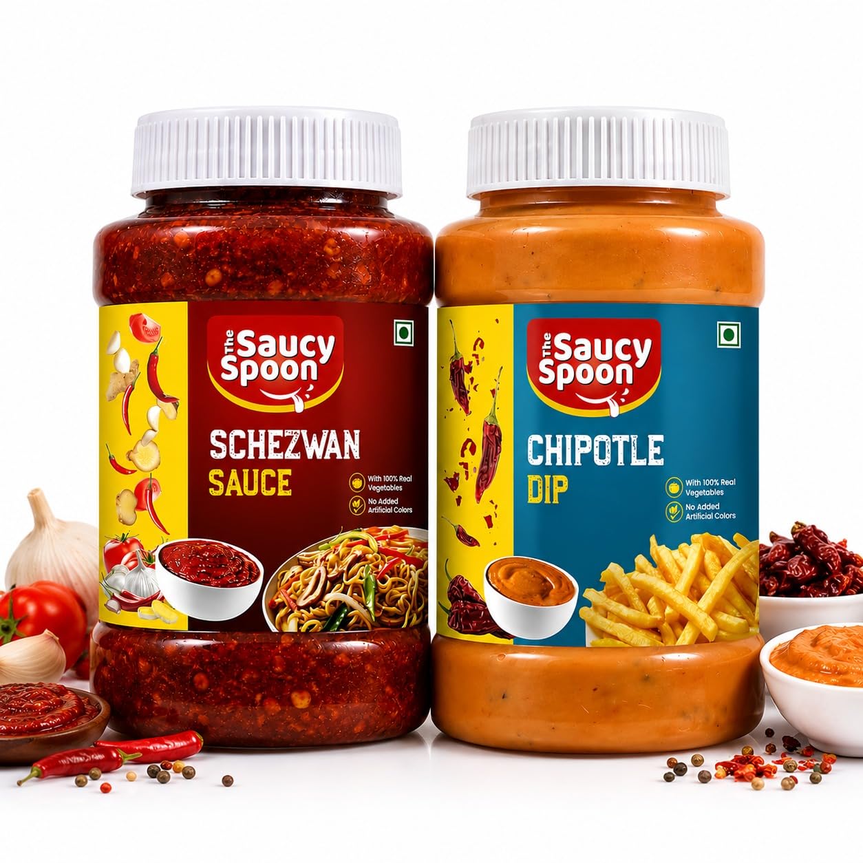 The Saucy Spoon Schezwan Sauce & Chipotle Southwest Dressing Combo 250g Each (Pack of 2) | Vegan | Gluten Free | Spicy Chilli Garlic Sauce & Smoky Creamy Dip | Ideal for Noodles, Salads,Tacos & Wraps-image-33