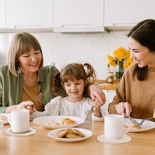 Miniatura 4 de Whaline Paquete de 4 posavasos bohemios beige hechos a mano de ganchillo para bebidas, tapete bohemio tejido para vacaciones, hogar, cocina,