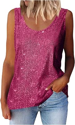 Glitzer Oberteile Damen Pailletten Top Glitzer Ärmellos Tops Festlich Outfit Party Glitzertop Glitzernde Shirt Frauen Bluse Glitter Tunika Sequin Unterhemden Schimmerndes Kleidung Cocktail Tank Top