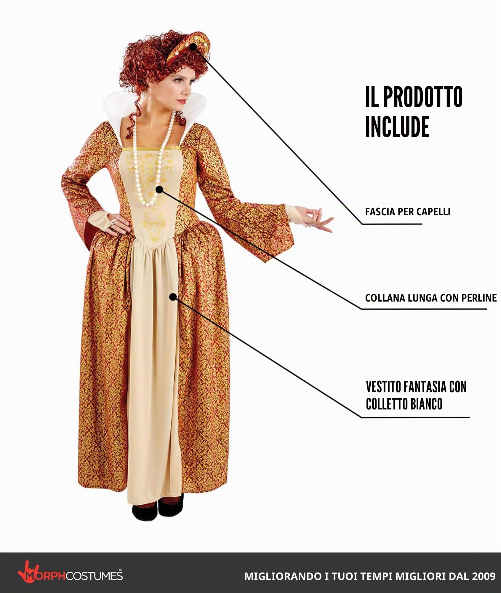 Fun Shack Costume Principessa Medievale Donna, Costume Dama Medievale Donna, Abito Medievale Donna, Costume Carnevale Medievale Donna, Vestito Medievale Donna