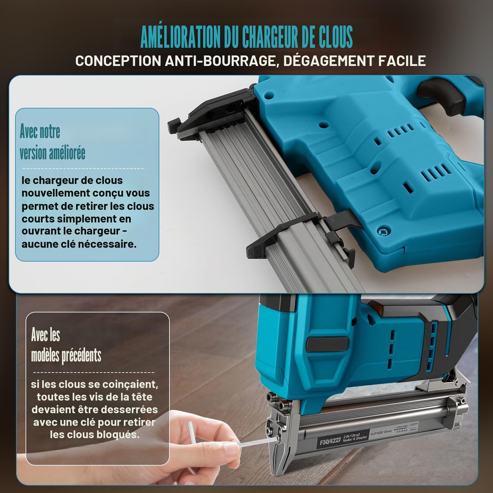 Cloueuse sans fil pour Makita 18V batterie, 2 en 1 Pistolet à Clous Électrique 18GA agrafeuse sans fil avec 1000 clous et 1000 agrafes pour l'amélioration de la maison et le travail du bois