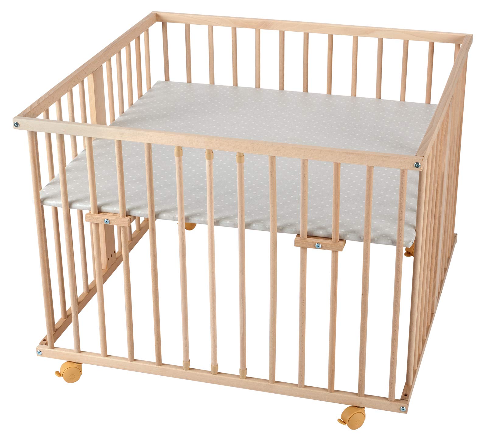 WALDIN box/recinto per bambini circa 100 x 100 cm, FAGGIO MASSELLO, regolabile in altezza, 2 modelli tra cui scegliere, naturale non trattato