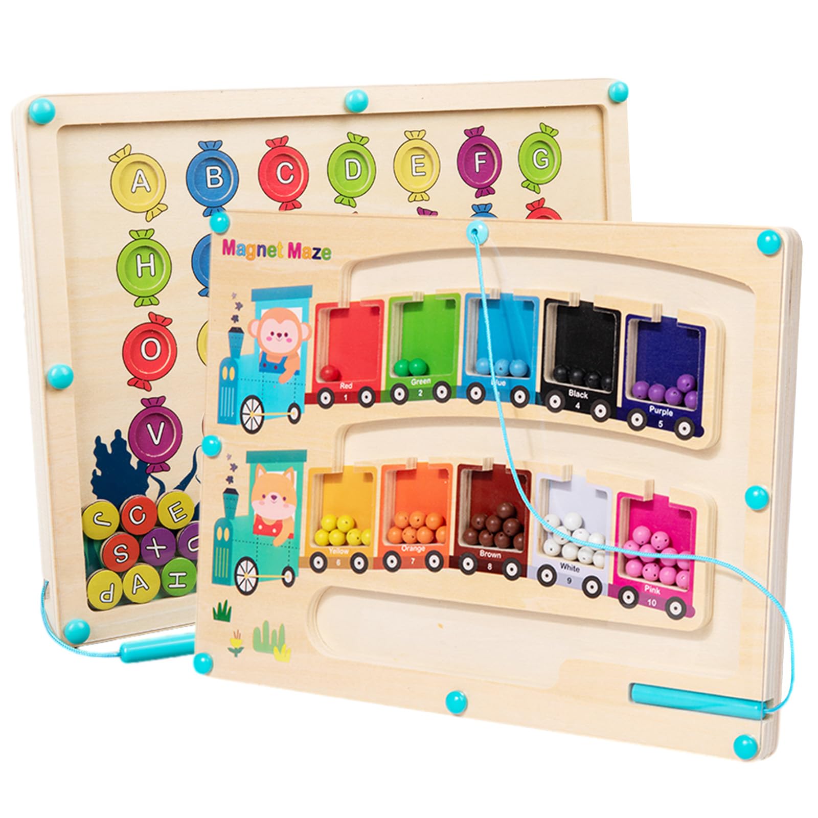 Jeux Labyrinthe Magnetique Enfant 2 en 1, Jouet Montessori en Bois Apprendre Les Couleurs Jeu de Comptage et Tri pour Les garçons Filles Educatif Cadeau 3-7 Ans
