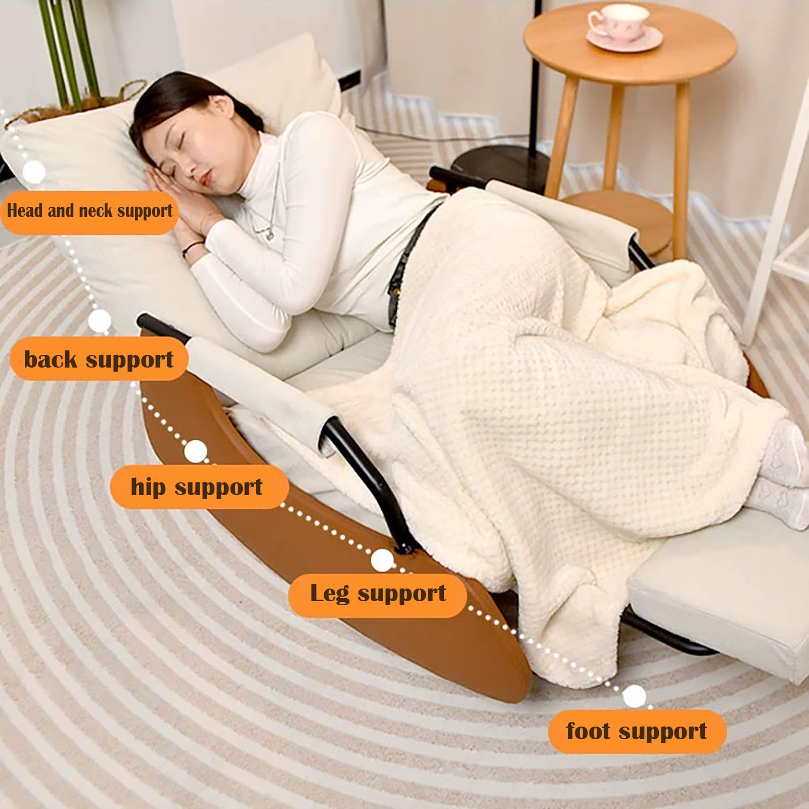 Sedia a dondolo per allattamento con funzione dormiente e tasca laterale, comoda poltrona per soggiorno e camera da letto, base in legno e poggiapiedi pieghevole (bianco + grigio)