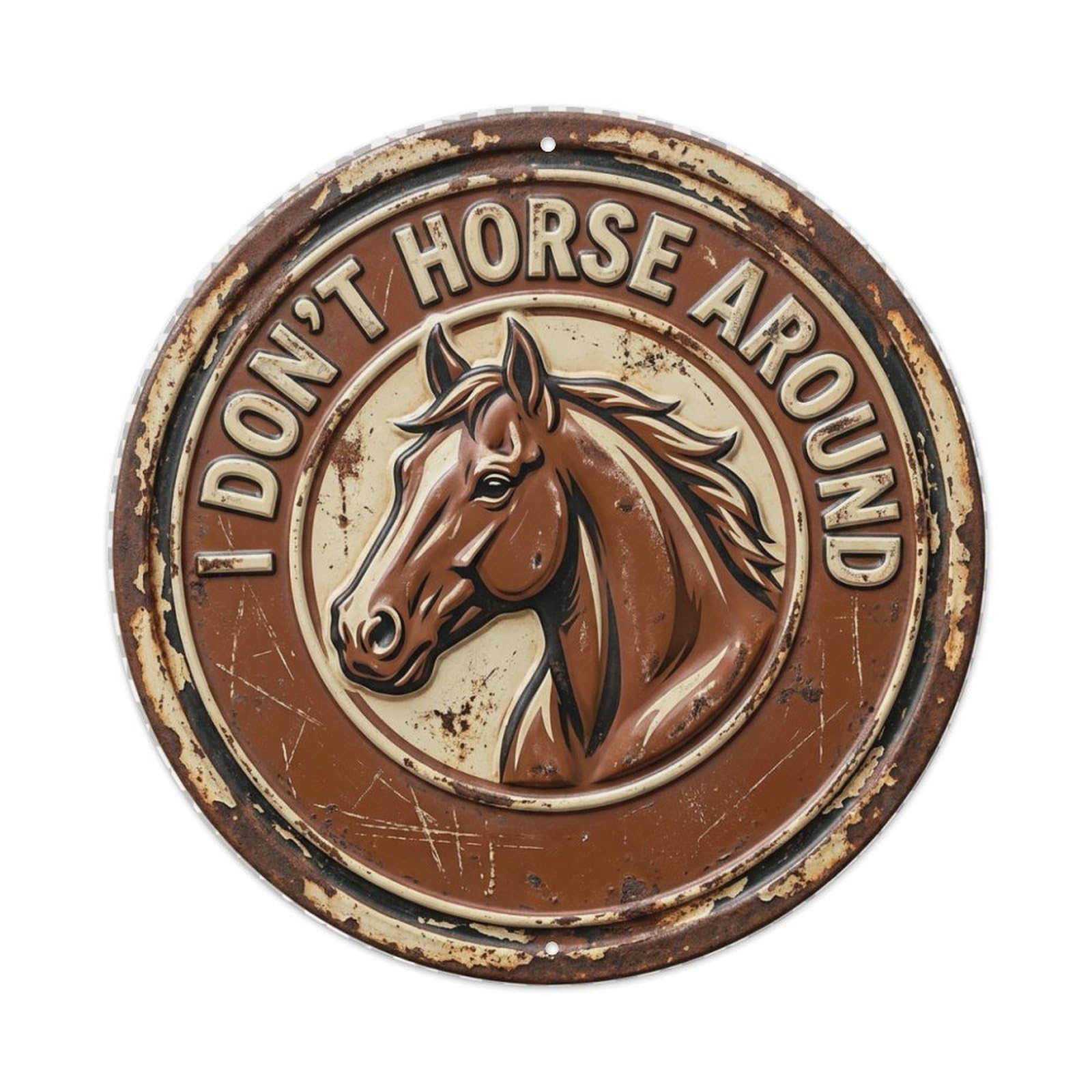Dont Horse Around Metal Tin Sign Plaque Wall Decor for Cafe, Club Bar, Office, Home Garden Round Metal Poster 8x8Inch