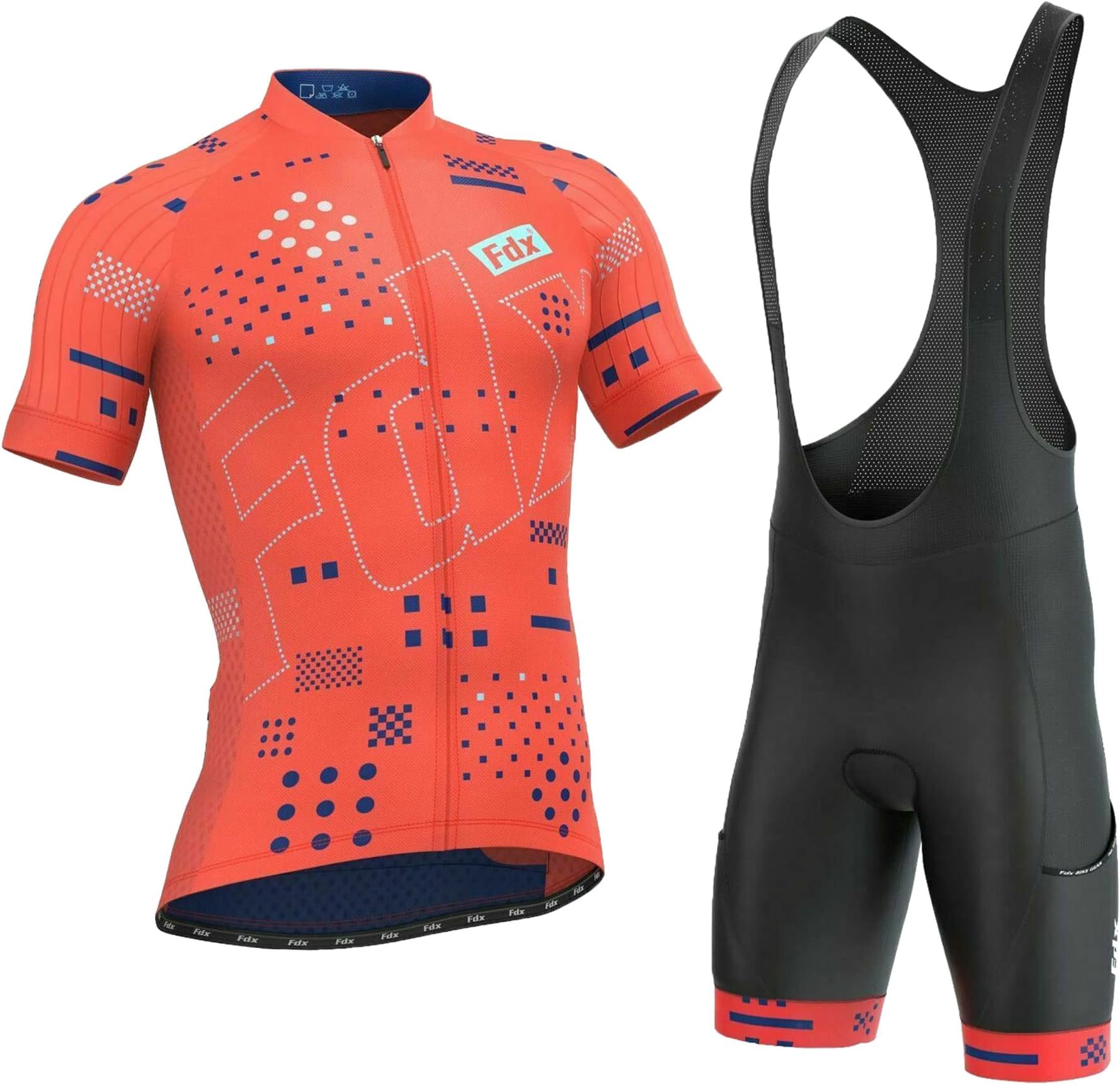 FDX Men’s Summer Cycling Suit Short Sleeve Cycling Jersey with 3D Gel Padded Bib Shorts Set Breathable, Quick Dry All Day Bicycle Clothing Set for Outdoor Riding Sport, Biking Race