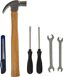 Tramontina 43408113, Jogo de Ferramentas 6 Peças, com Martelo, Chaves Fixas, Chaves de Fenda e Estilete