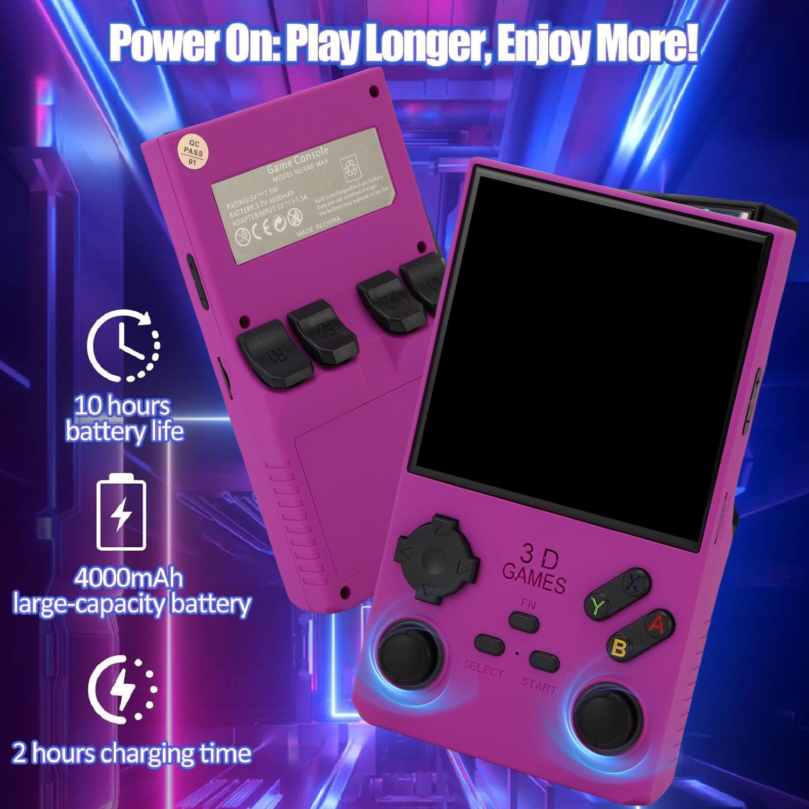 Cryfokt Console di Gioco Portatile Console di Gioco retrò Portatile Compatta con Schermo da 4 Pollici per Appassionati di Giochi, Spazio di Archiviazione da 256 GB, Materiale Durevole (PURPLE)