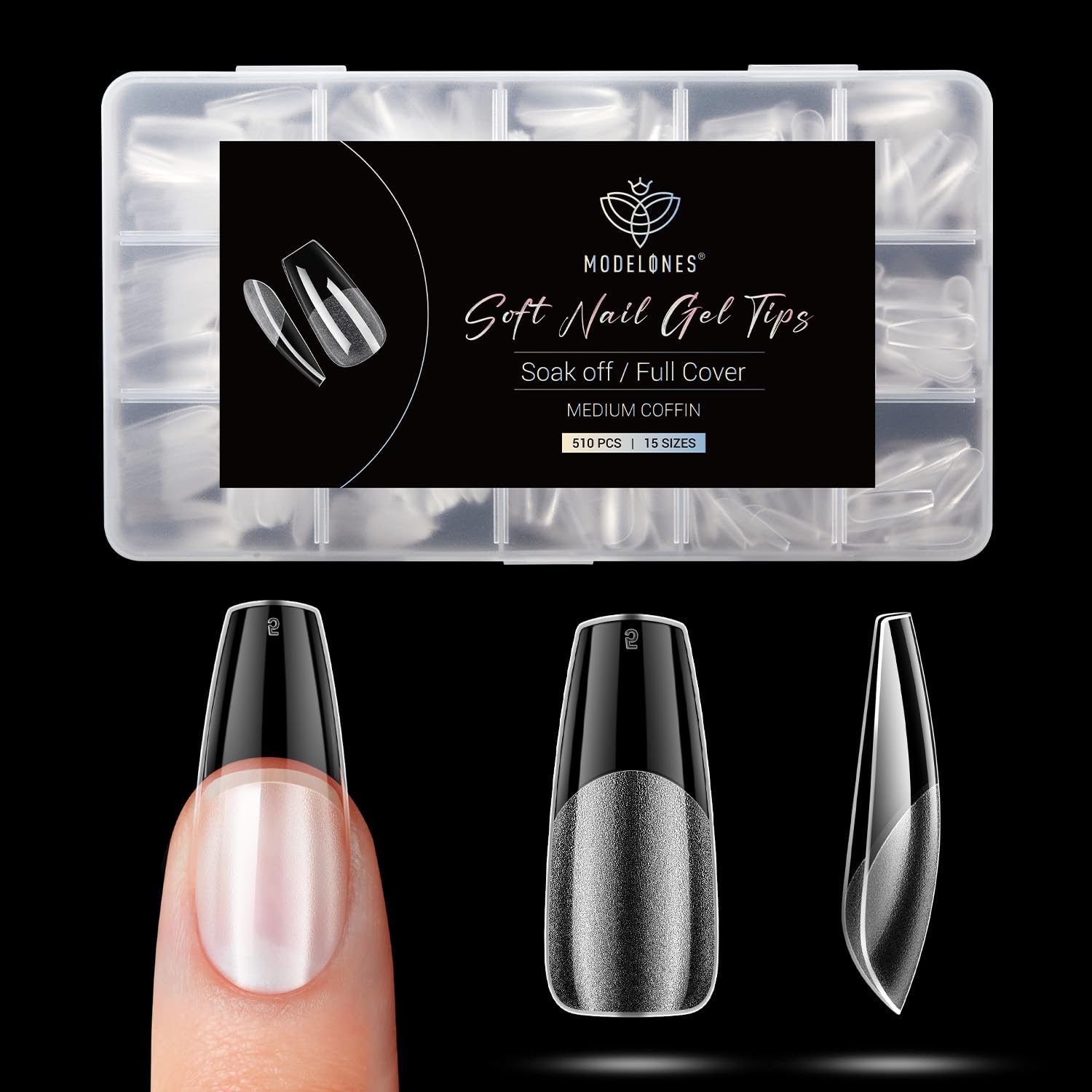 Modelones Nageltips 510 Stück- Full Cover Nail Tips Set,Gel Tips Set, Pre-Buff PMMA Harz Nagelspitzen, Künstliche Nägel Zum Aufkleben Nail Art DIY, XS Almond