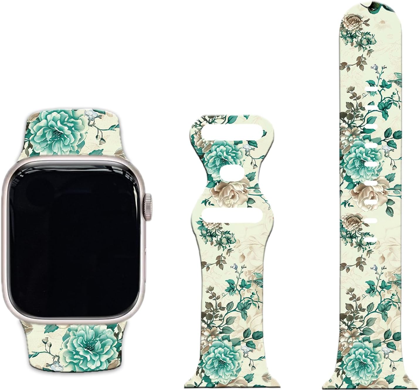 Floral watch Bands Compatible with Apple Watch Band for women 44mm 40mm 38mm 41mm 45mm 49mm 42mm, Silicone Cute Flower Pattern Sport Strap for iWatch Bands Series Ultra 2 SE 11 10 9 8 7 6 5 4 3 2 1 - Image 3