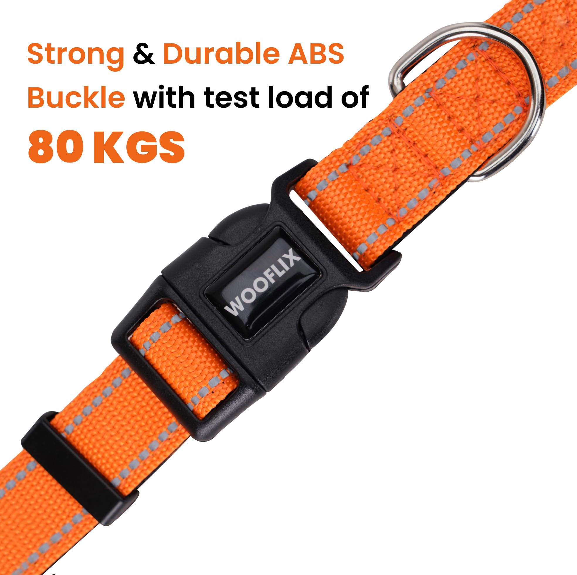WOOFLIX Reflective Dog Leash And Collar Combo Set|Dog Collar & Anti Slip Padded Handle Leash For Dogs|Highly Reflective|Dog Rope For Medium & Large Dogs|(Leash 6.5 Ft. + Collar Large, Orange, 18 Cm) 2