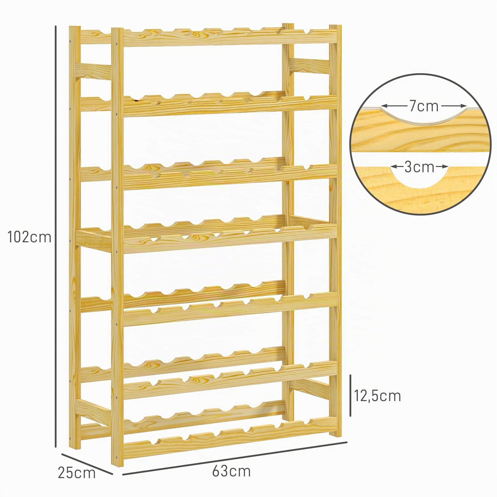 HOMCOM Botellero de Madera para 42 Botellas para Vino 63x25x102 cm Natural